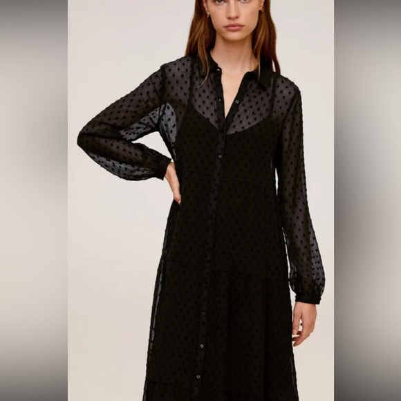 Detailed & StylishVenus Black Sheer Swiss Dot Button-Front Tiered Maxi US 20 - Picture 3 of 16